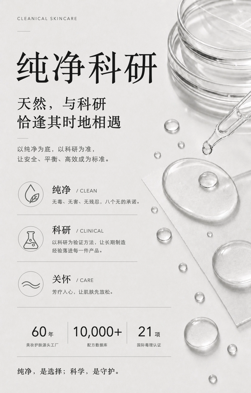 纯净科研、纯净、科研与关怀三项理念及品牌科研数据构成的银盐编辑图
